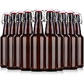 KITGLASCUP 16.5oz Amber Swing Top Glass Bottles for Airtight Lids, Home Brewing and Fermentation Kombucha, Vanilla Extract, Beverage, Water, Kefir (10 Pack)