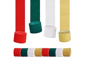 BEISHIDA 8 Rolls Christmas Crepe Paper Streamers 656ft Pack of Green Red White Gold Streamers Party Decorations for Christmas Party DIY Craft Paper(1.8 Inch x 82 Ft/Roll)
