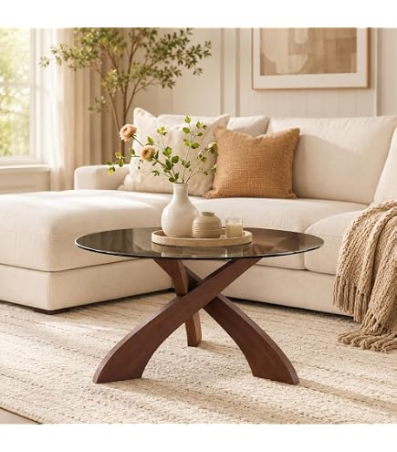 Amazon.com: Zelurelle Round Glass Coffee Table, 29.5'' Modern Wood