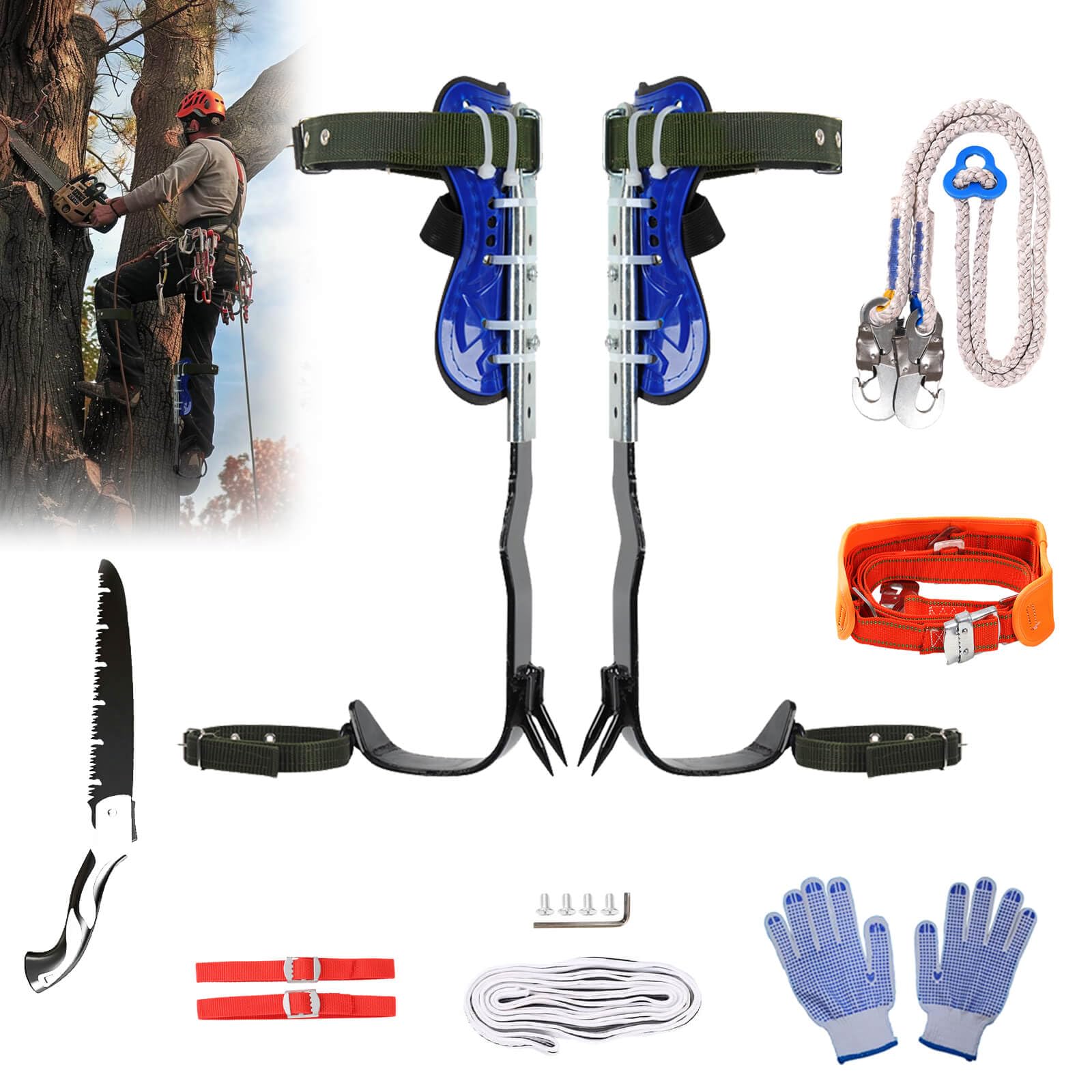 Photo 1 of Rohseson Tree Climbing Spikes Set, Height Adjustable Tree Climbing Gear with Non-Slip Wide Pedal, Upgraded Tree Climbing Spikes with Soft Foam for Logging, Climbing Tree,Hunting,Tree Surgen,