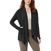 ODODOS Women's Drape Open Front Cardigans Cozy Soft Long Sleeve Casual Wrap Outerwear with Pockets Thumb Hole