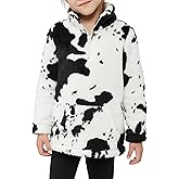 Girls Cow Print Pullover Quarter-Zip Sherpa Fleece Jackets Casual Fuzzy Outwear Coat with Pockets