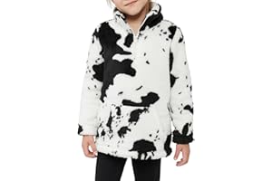 EARKOHA Girls Cow Print Pullover Quarter-Zip Sherpa Fleece Jackets Casual Fuzzy Outwear Coat with Pockets
