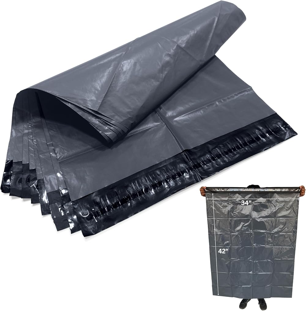 JeeJaan 5 Pcs Grey Postage Bags 34x42 Large Poly Mailers 860 x 1065 mm