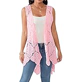 Women's Crochet Lace Vest Boho Sleeveless Kimono Irregular Hem Cardigan