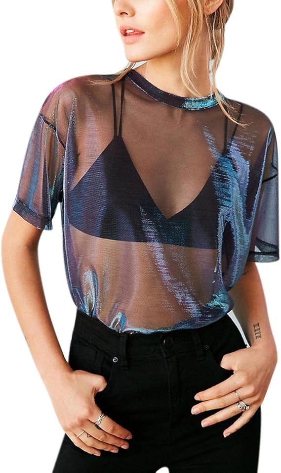 metallic mesh crop top