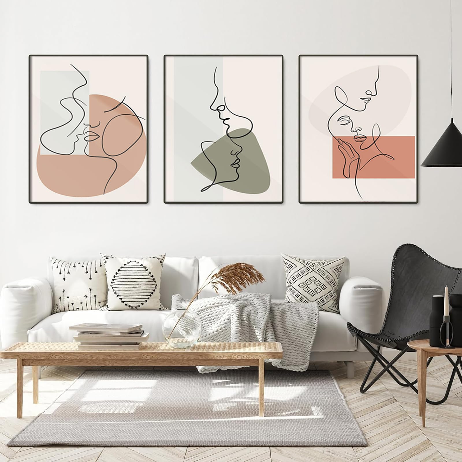 LXTOPN Minimalist Line Art Prints, Set of 3 Abstract Line Wall Art Poster, Waterproof Black White Female image Picture Kit for Bedroom Living Room, 19.6x27.5inch, Frameless (Beige-B, 19.6x27.5in)