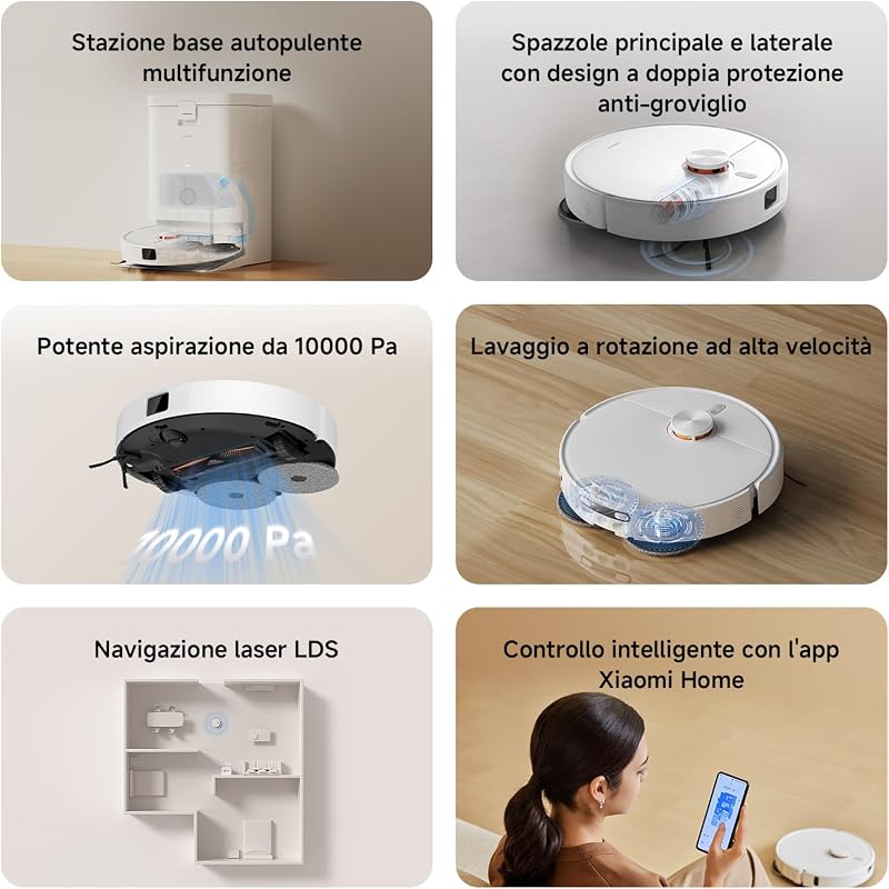 H50 Robot aspirapolvere con lavaggio e panno sollevabile, 10000 Pa