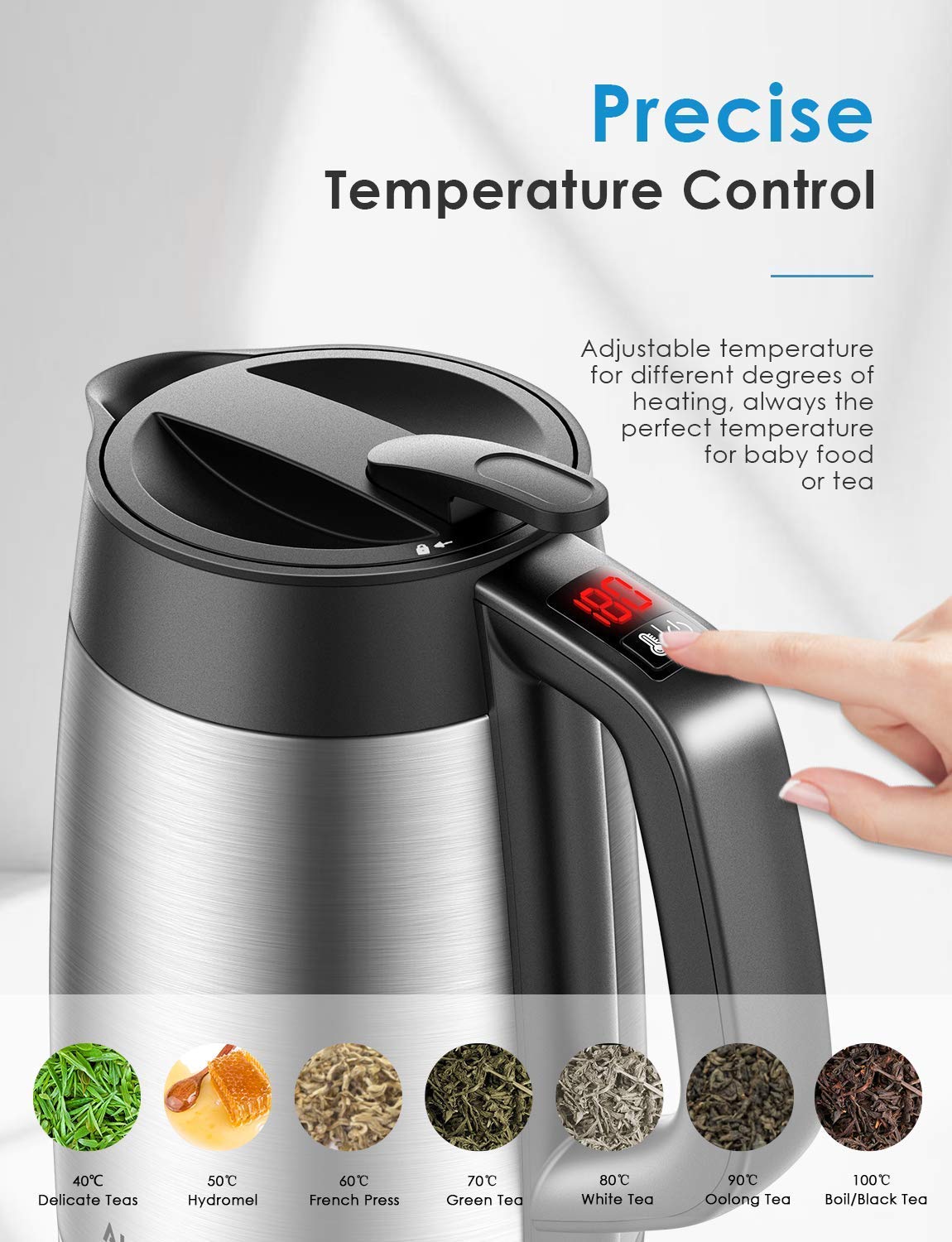 Electric Kettle Temperature Control 1.7L Insulated Electric Tea Kettle