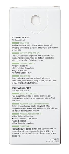 PHYSICIANS FORMULA ORGANIC WEAR ALL NATURAL SCULPTING FACE BRONZER MAKEUP STICK MOCHA, DERMATOLOGIST APPROVED, 2- MOCHA