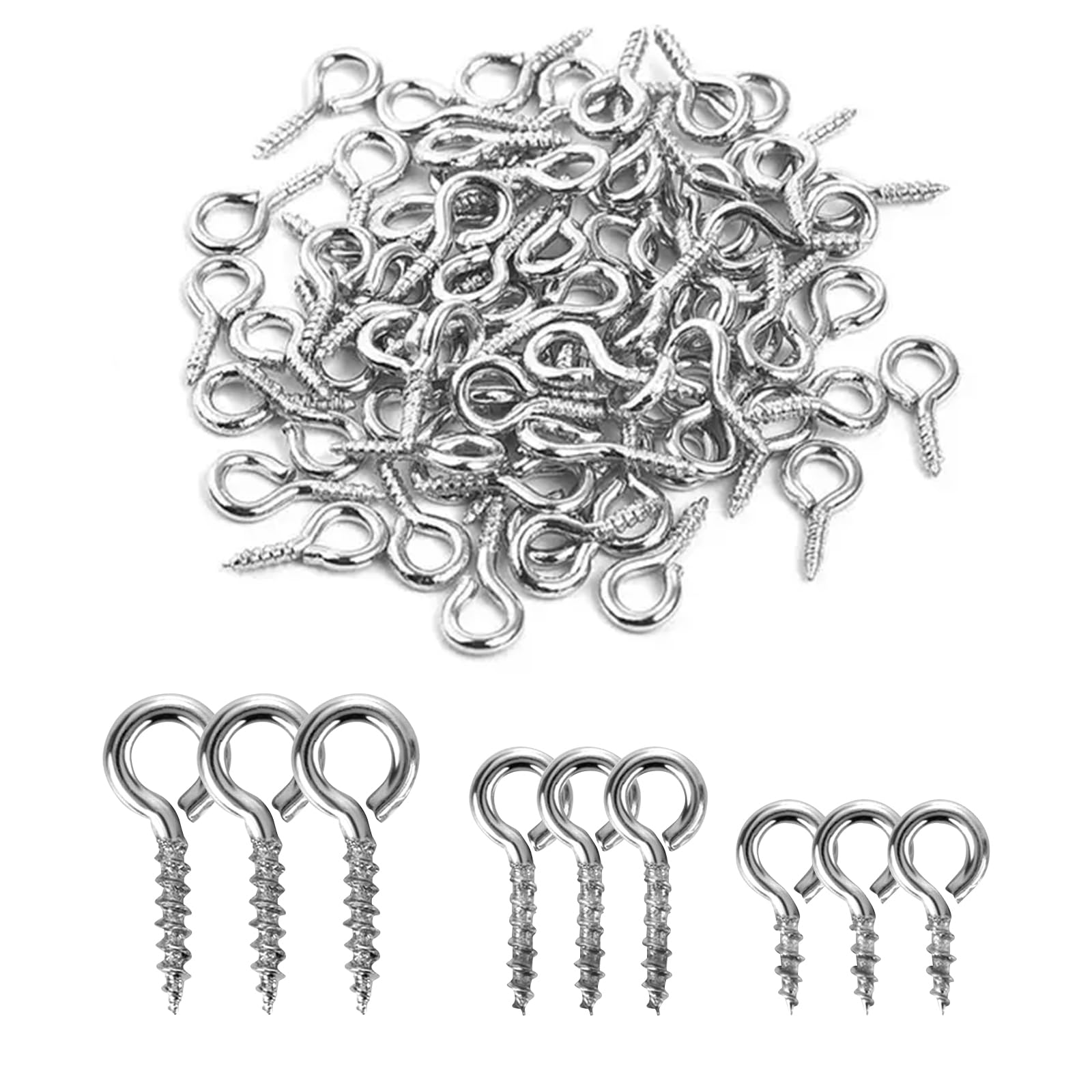 Aoktorkit 100Pcs 12mm Eye Hook Screws Stainless Steel Eye Bolts Self Tapping Eye Screws Round Screw-in Eye Hooks for Jewellery Making DIY Craft Hanging Ornament