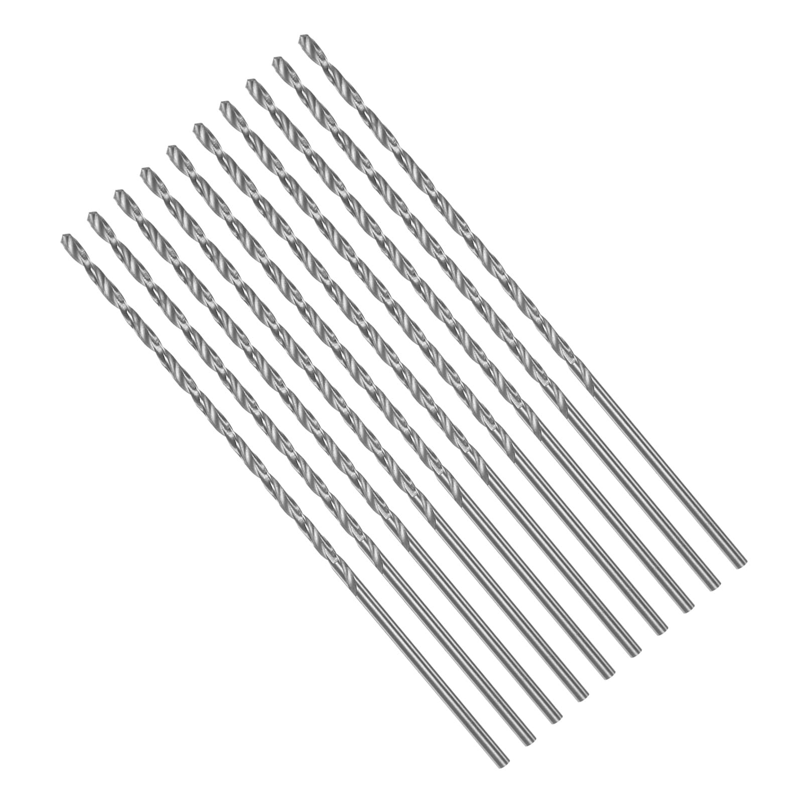 CoCud Long Twist Drill Bits, 2.5mm Cutting Diameter 0.1" Shank 2.95" Blade Length, High-Speed Steel Jobber Bit Set (Applications: for Metal Wood Plastic), 10-Pieces