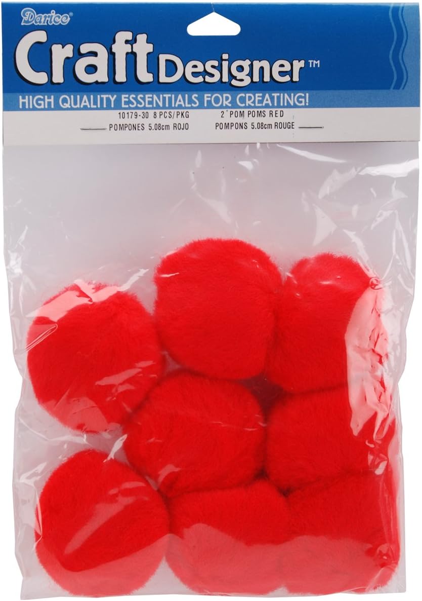 Darice 8-Piece Acrylic Pom Pom, 2-Inch, Red: Arts, Crafts & Sewing
