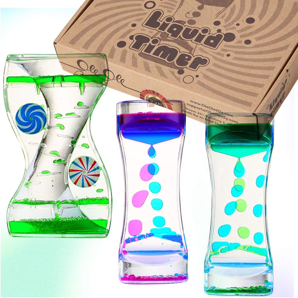 3 Pack Liquid Motion Timer - Funny Sensory Toy for Relaxation - Floating Color Lava Lamp Timer - Incredibly Effective Calming Toy for Kids & Relaxing Liquid Bubbler Timer for Adults