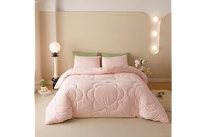 Houseri Pink Floral Comforter Set Full Sunflower Baby Pink Fluffy Quilted Comforters Full Size Light Pink Comfy Soft Bedding Sets