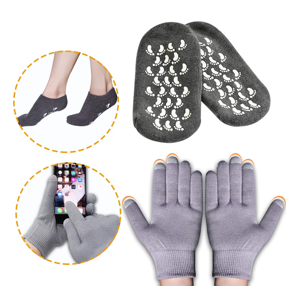 Moisturizing Socks and Gloves, Gel Socks Soft Moisturizing Socks, Gel Spa Socks For Repairing and Softening Dry Cracked Feet Skins, Gel Lining Infused with Essential Oils and Vitamins : Beauty