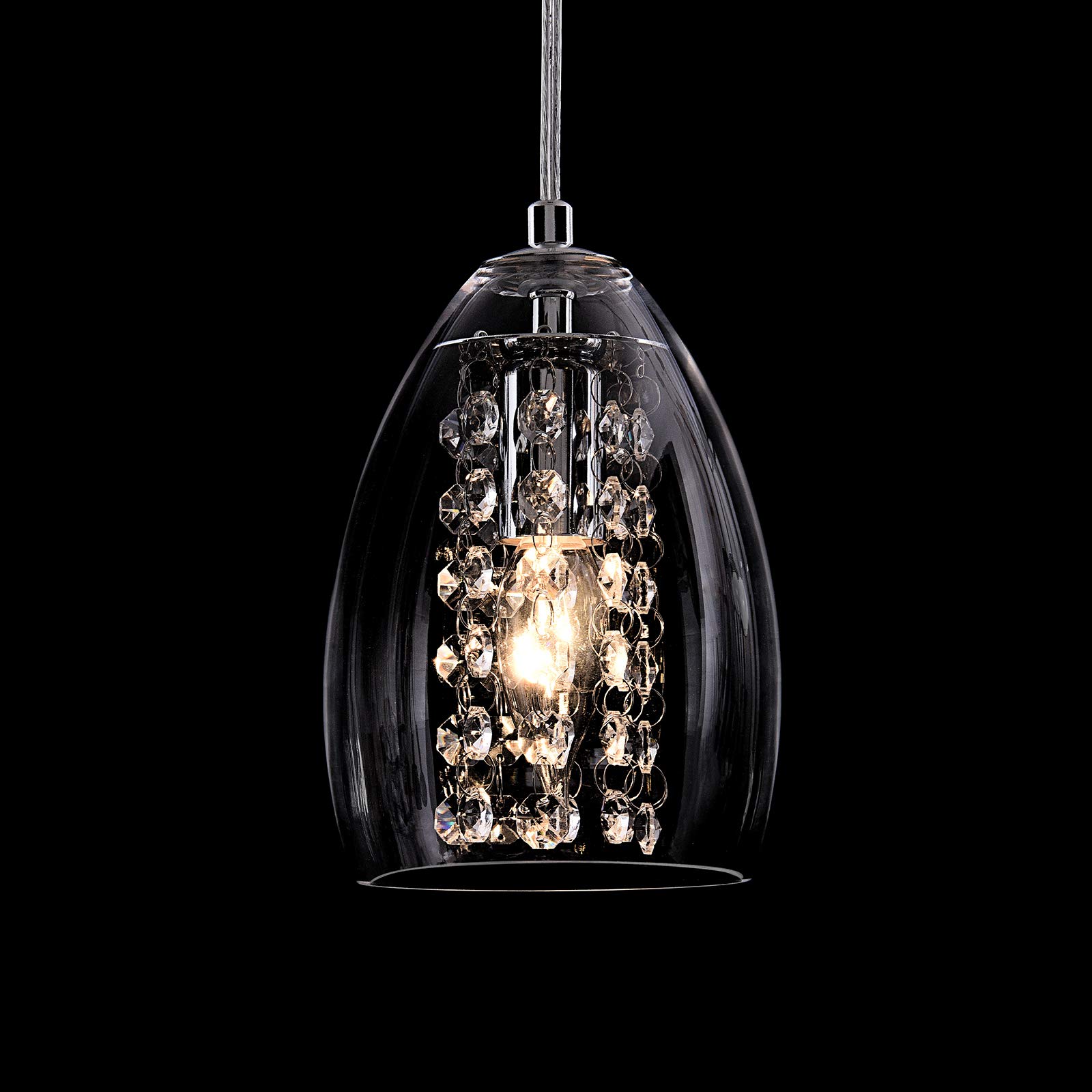 HUOKU Pendant Light Fixture Modern Glass Hanging Pendant Ceiling Lighting 1-Light E14 Socket Loft Chandelier with Adjustable Cable for Kitchen Island Dining Room, Living Room, Restaurant, Bar