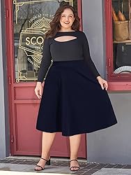 Moon Wood Women's Plus Size Midi Skirt High Elastic