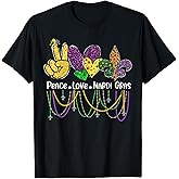 Peace Love Mardi Gras Beads for Women Carnival Parade T-Shirt
