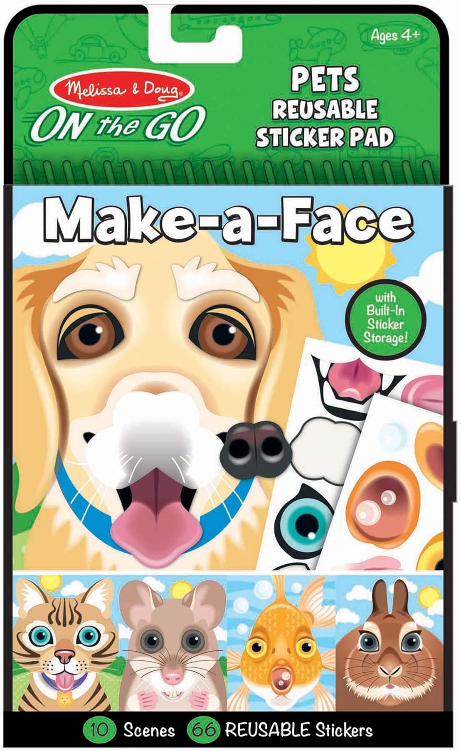 Amazon Com Melissa Doug On The Go Make A Face Reusable Sticker Pad Travel Toy Activity Book Pet Animals 10 Scenes 65 Cling Stickers Toys Games