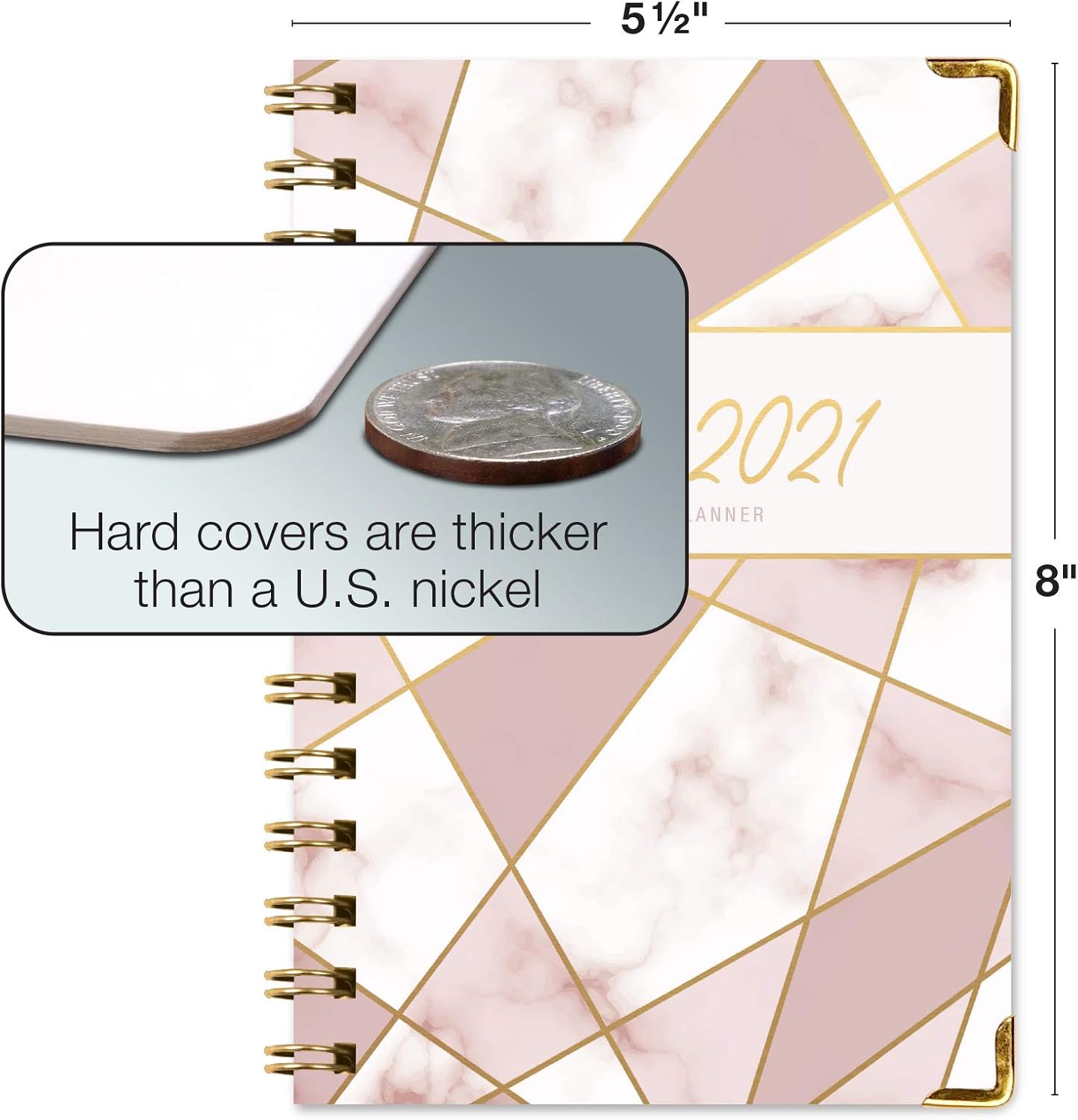 HARDCOVER Academic Year 2020-2021 Planner: (June 2020 Through July 2021) 5.5"x8" Daily Weekly Monthly Planner Yearly Agenda. Bonus Bookmark, Pocket Folder and Sticky Note Set (New Pink Triangles) : Office Products