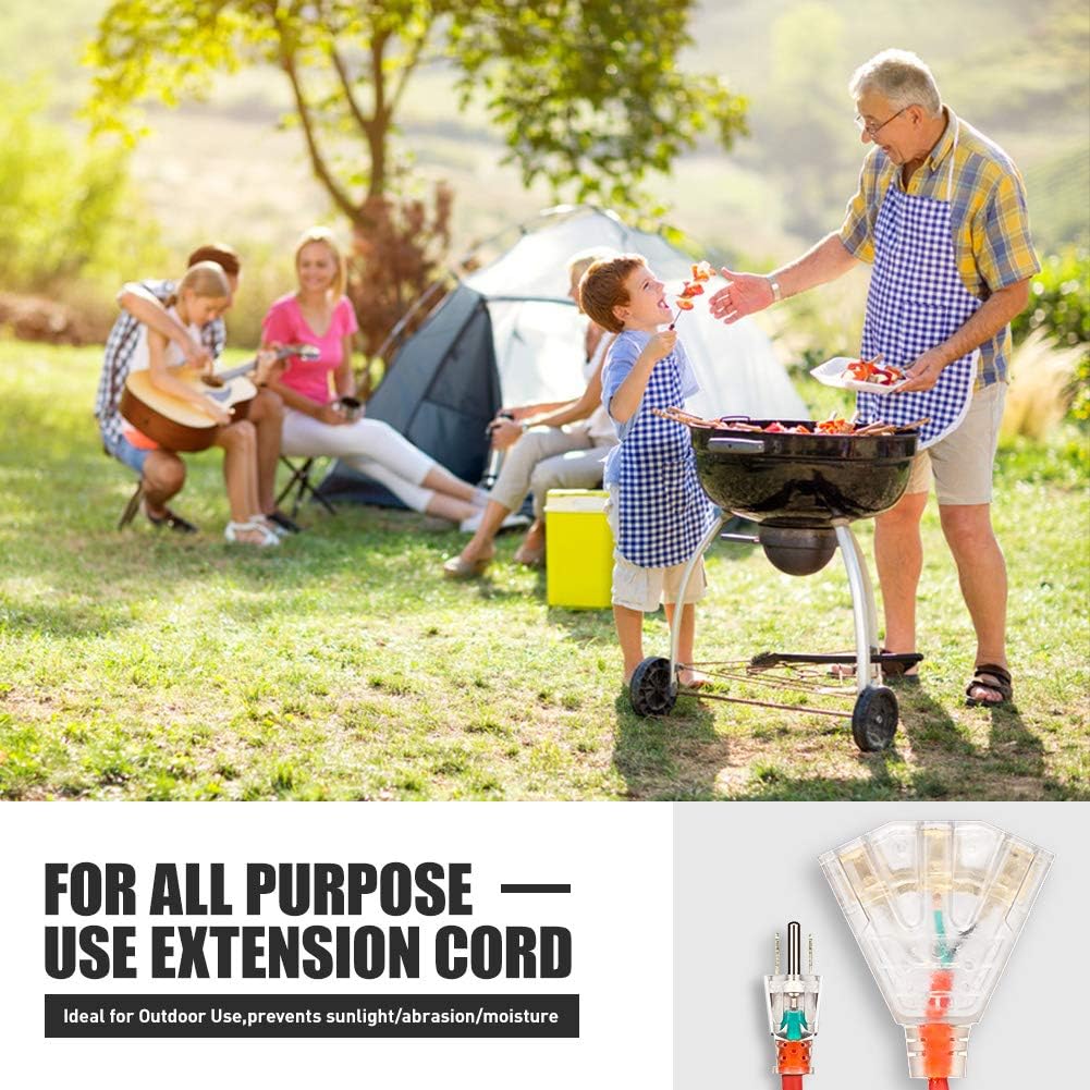 Extension Cord Outdoor 3 Prong 25 FT - 16/3 SJTW 3 Grounded Outlets Lighted Extension Cord Weatherproof Heavy Duty Flexible Extension Cable for Universal Use Household/Indoor/Outside Usage ETL Listed - - 