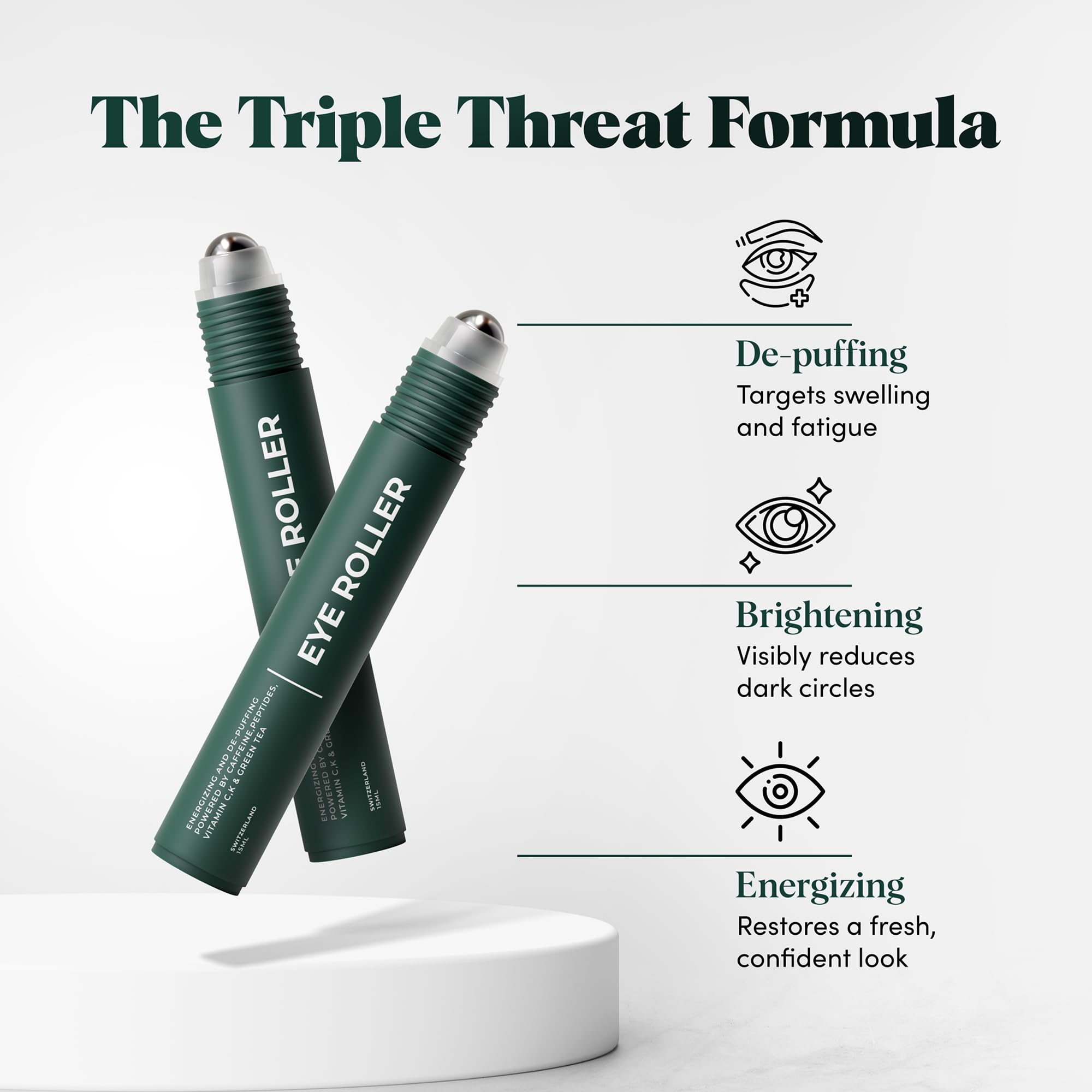 Wolf Project Under Eye Roller - Korean Beauty, with Caffeine, Vitamin C and Peptides - Energizing Serum for Dark Circles and Puffiness, Fine Lines, Wrinkles - Gel-Based Brightening Cream