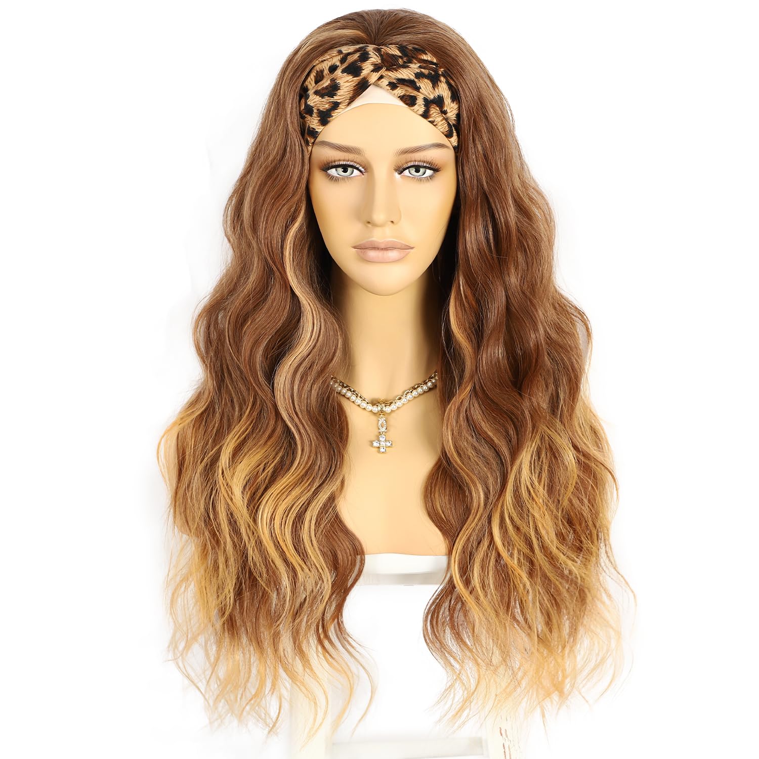 Sapphirewigs Headband Wig Ombre Ginger Wavy Synthetic Wigs for Women Glueless Daily Wear Cosplay Headband Hair 150% Density 26 inch — image 1