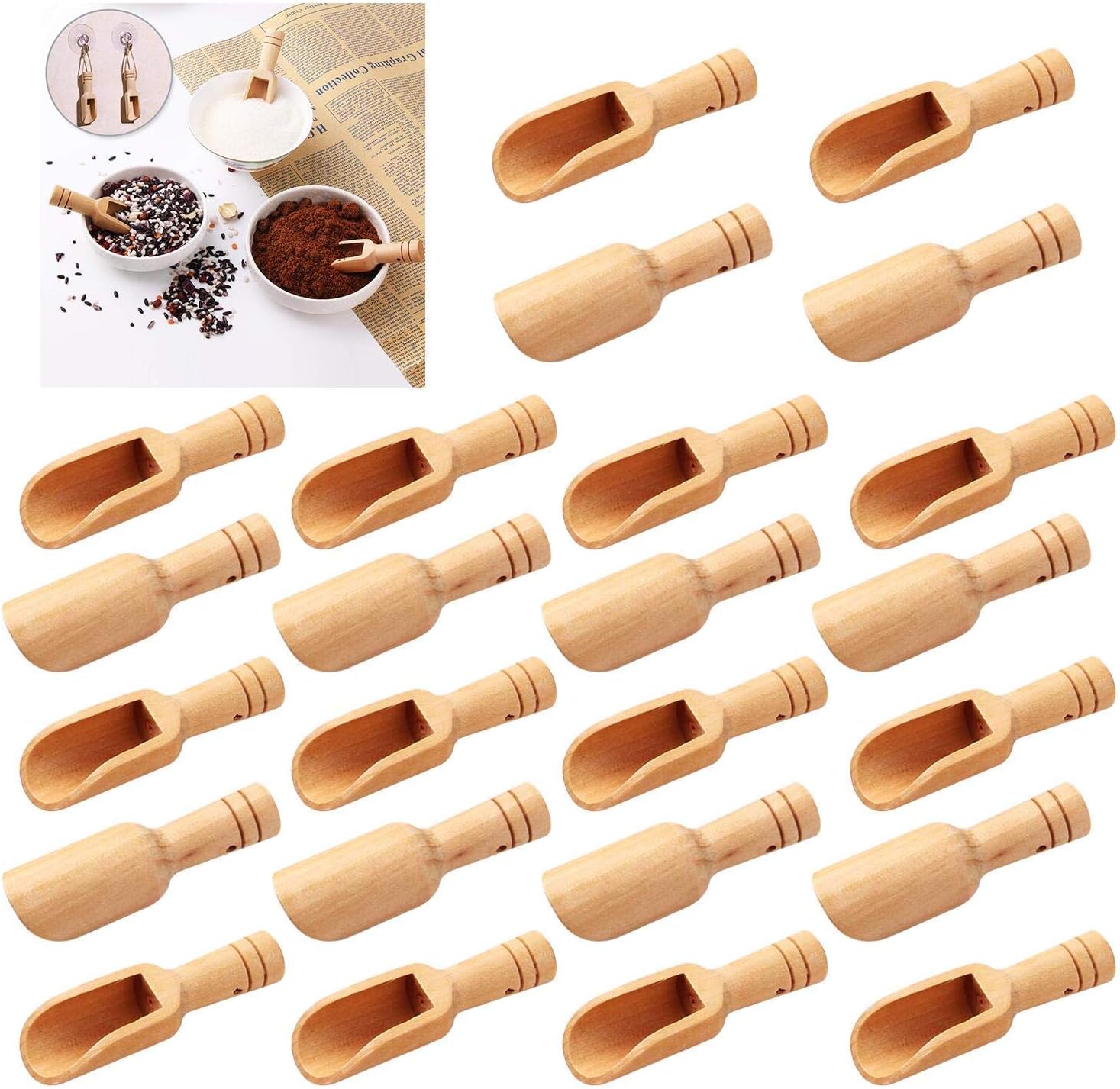 24pcs Mini Wooden Spoons，Mini Bamboo Spoons for Bath Salts, Tea Scoop