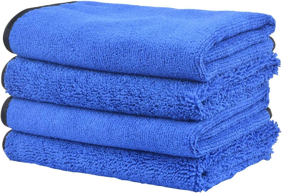 KinHwa Car Towels Microfiber Drying Dual Weave Automotive Wash Towel Auto Detailing Cleaning Cloth Scratch Free 400gsm 16Inch x 16Inch 4 Pack Blue