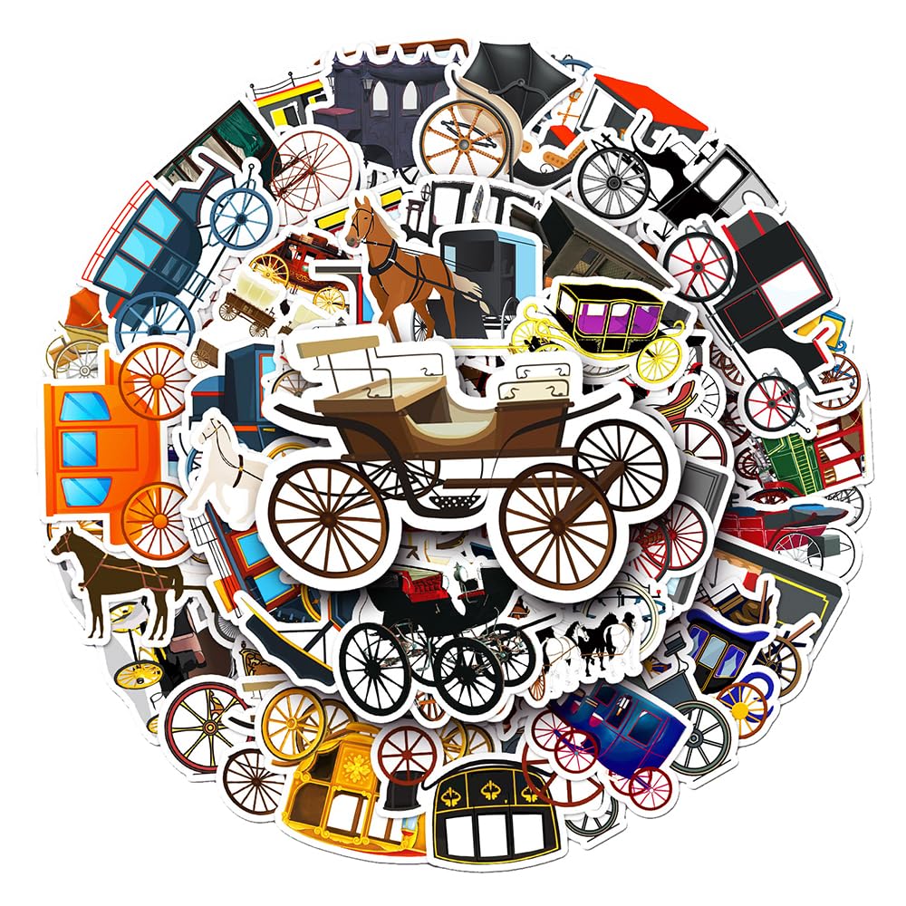 Vintage Horse Carriage Vinyl Stickers, 50 PCS Waterproof Illustrated Pattern Decals for Laptops, Scrapbooking, Journals, Notebooks, Water Bottles, Suitcases, Phones & DIY Decor