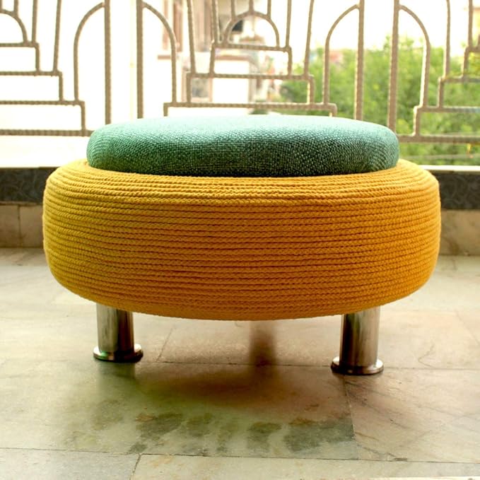 MIB Ottoman Pouffe for Living Room with Storage (Yellow, Teal, Large
