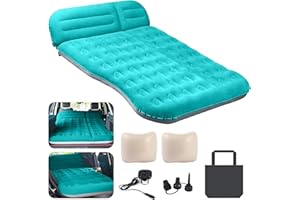 AKUDY SUV Air Mattress， Thickened Flocked Camping Bed for Car Trunk & Back Seat ， Includes Electric Pump & 2 Foot Pedals ， Po