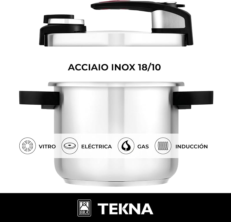 Tekna | Pentola a pressione 6 L, acciaio inox 18/10