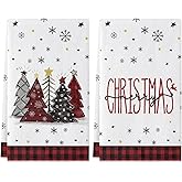 Siilues Christmas Kitchen Towels 18x26 Inch Set of 2, Christmas Tree Dish Towels Merry Christmas Decor Hand Towels Seasonal Winter Holiday Christmas Tree Decorations for Home Drying Dishcloth