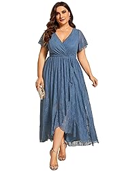 Ever-Pretty Plus Women's V Neck Ruffles Sleeves