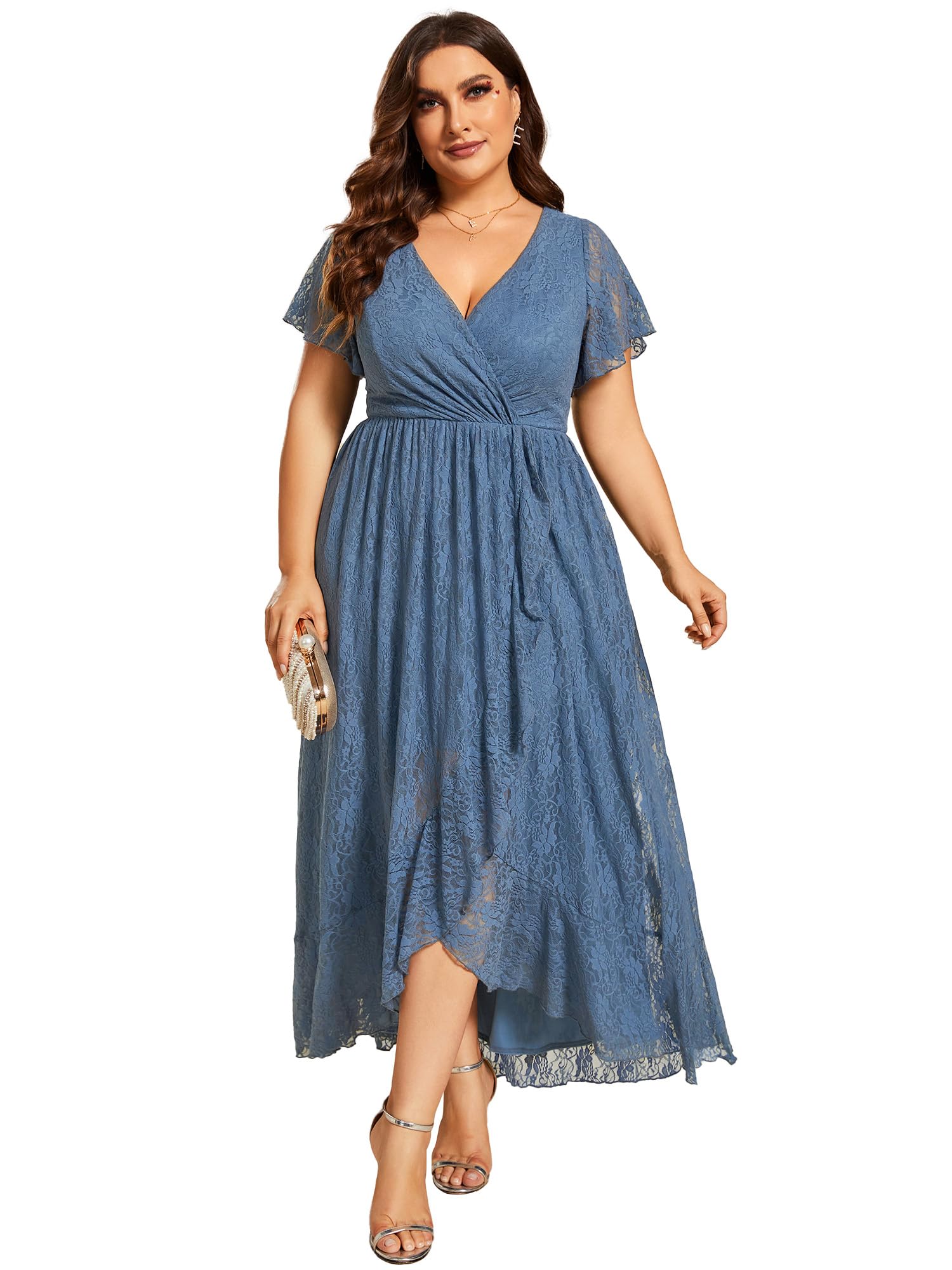 Ever-Pretty Plus Women's V Neck Ruffles Sleeves