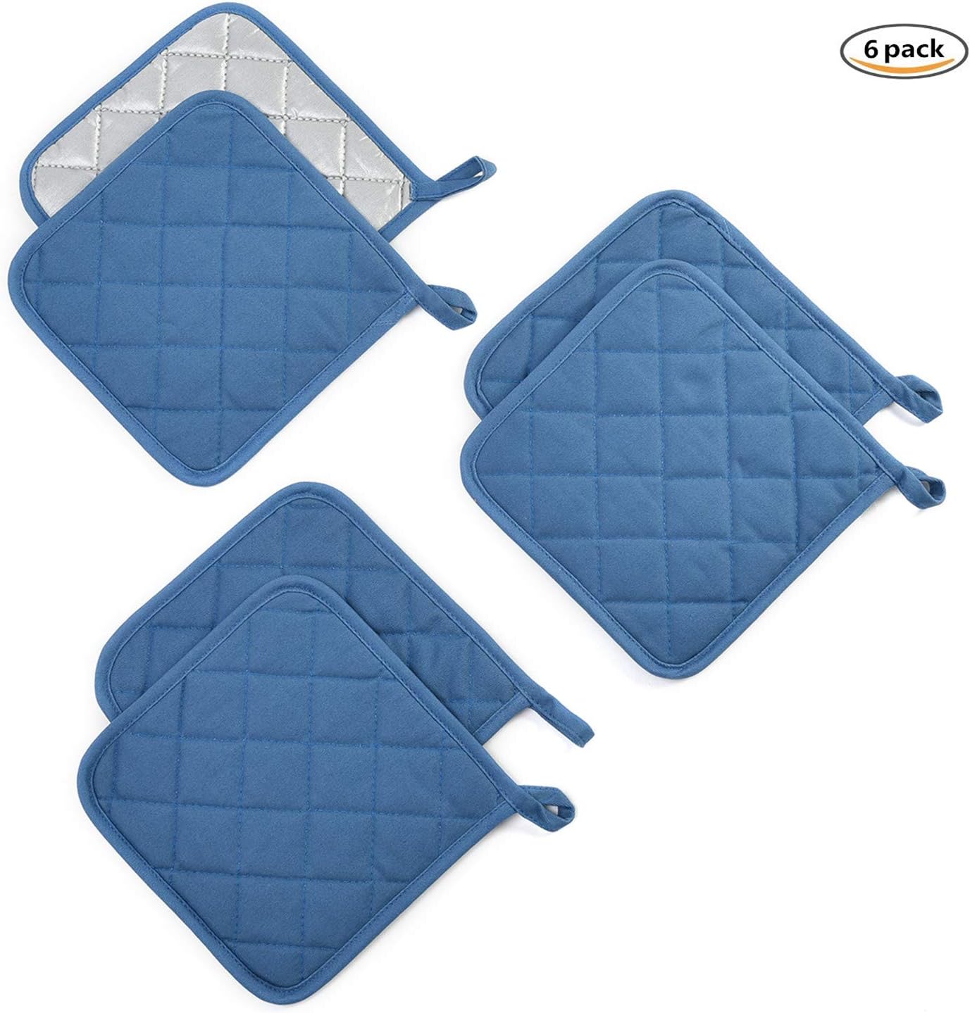 Jennice House Potholders Set Trivets Kitchen Heat Resistant Pure Cotton Coasters Hot Pads Pot Holders Set of 6 for Everyday Cooking and Baking by 7 x 7 Inch (Blue): Home & Kitchen