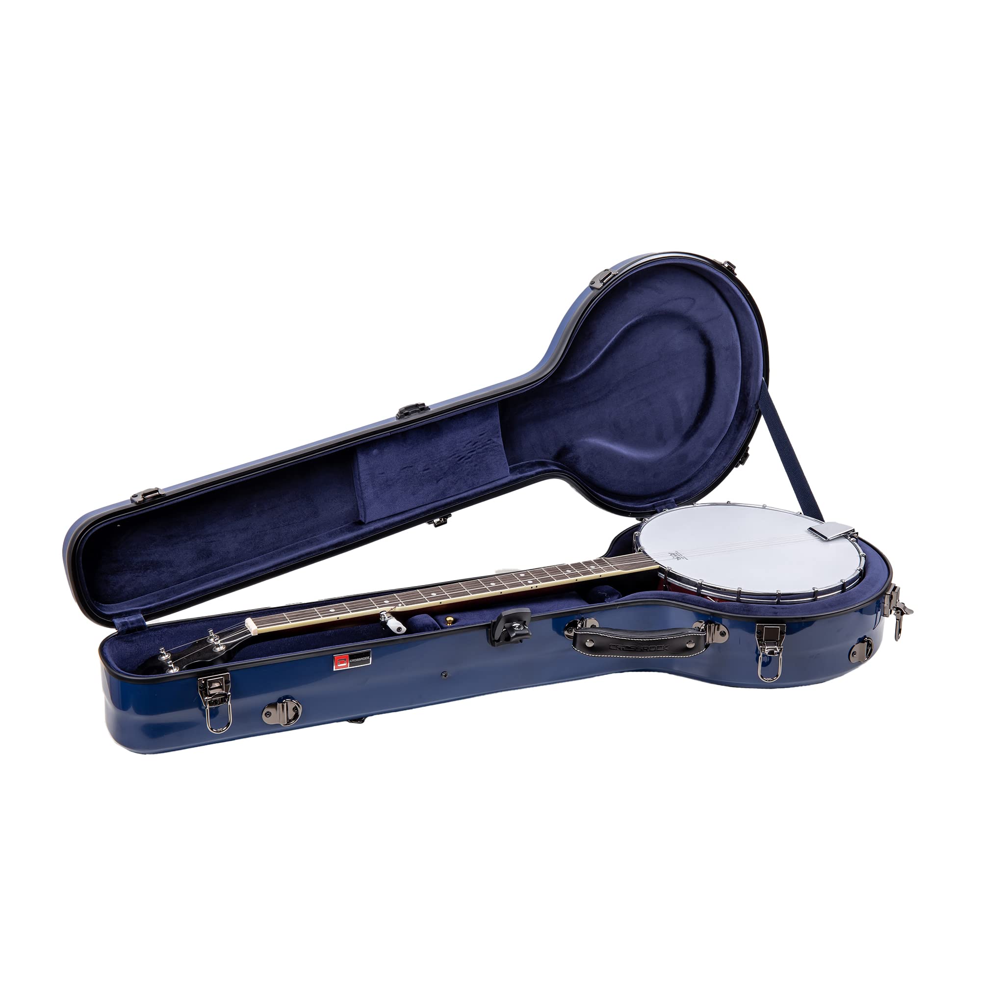 Crossrock Case – Fiberglass Banjo Case – Fits 11 inch Openback Styles – Padded Straps, Interior Compartment, Fixed & Removable Padding – Includes TSA Lock – Navy Blue(CRF2020OBJ11NVBL)