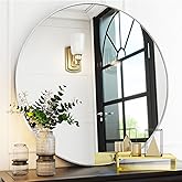 VooBang Silver Round Bathroom Mirror, 30 inch Circle Wall Mounted Hanging Mirror with Simple Modern Circular Metal Frame for Hallway, Entryway, Living Room, Silver Frame
