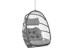 Yechen Swing Egg Chair Without Stand Indoor Outdoor, Foldable Wicker Rattan Hanging Egg Chairs Hammock Egg Basket Chair with Aluminum Frame & UV Resistant Cushions for Bedroom Patio Porch