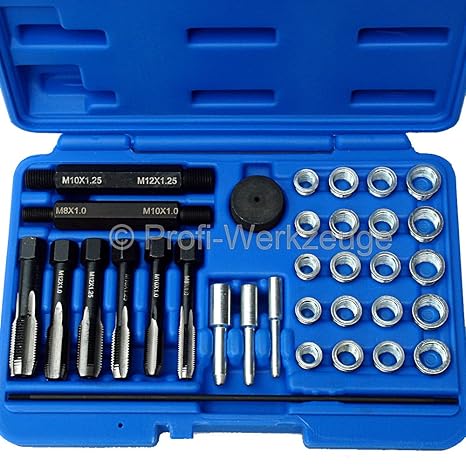33 tlg. Zündkerzengewinde-Reparatursatz Glühkerzen Gewinde Reparatur-Satz Glühkerzengewinde Gewindeinstandsetzung PKW LKW