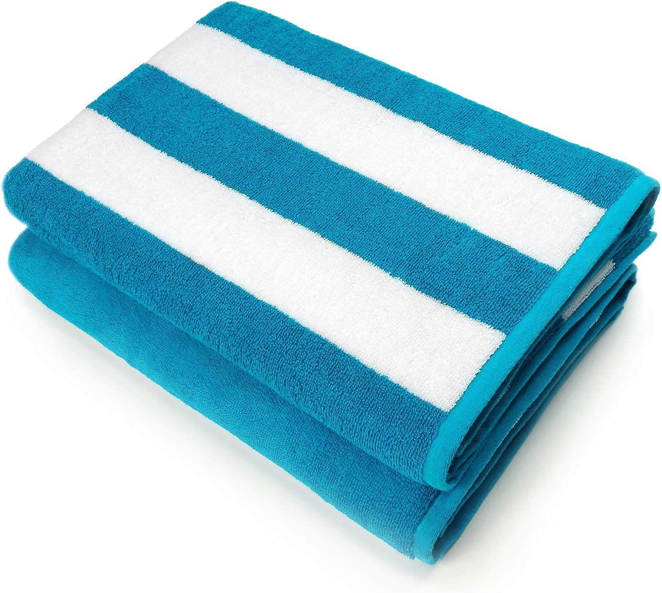 Kaufman - Oversized 35" X 70" Cabana Stripe Terry, Super soft Beach and Pool Towel Set of 2 pieces . Easy care, Extra Large (2, Turquoise)