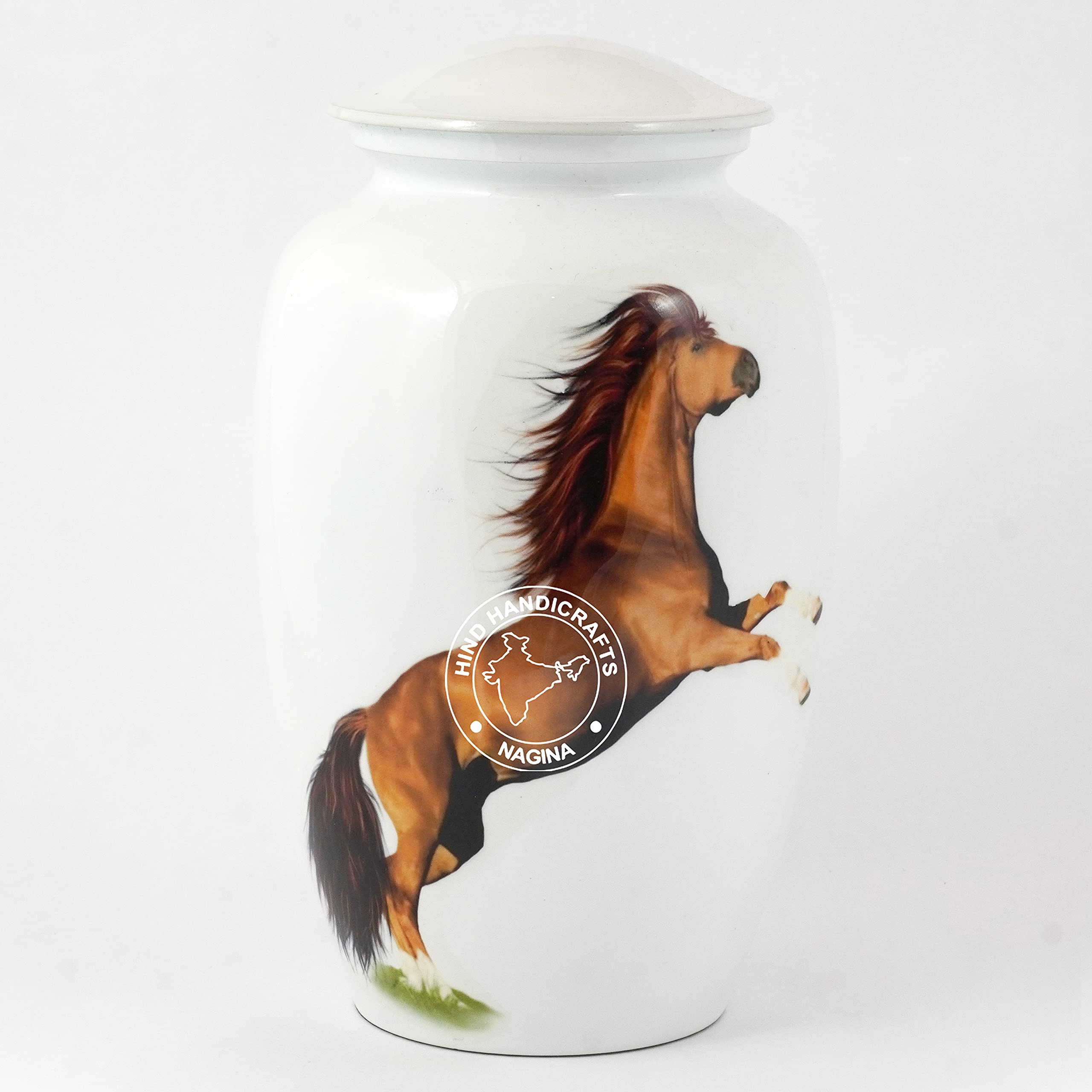 Uplifted Horse Cremation Urn for Human Ashes Adult - Handcrafted Funeral Memorial Urn for Ashes - Large Columbarium Urn - Bag Included (Brown Horse, 200 Cubic Inches)