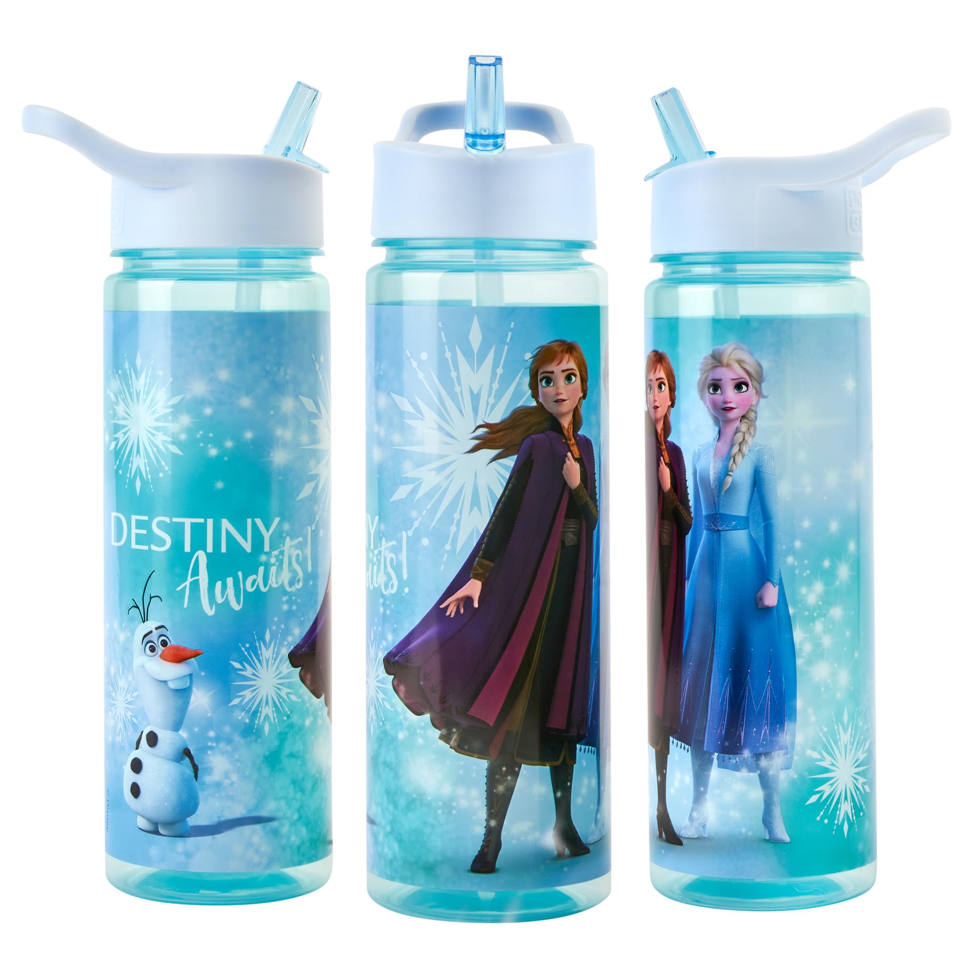 Disney Frozen Sparkle Water Bottle Flip Up Straw 600ml – Official Merchandise Kids Reusable Non Spill - BPA Free - Recyclable Plastic - Ideal For School Nursery Sports Picnic