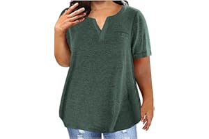 KICILVS Womens Plus Size Tops V Neck Dressy Blouses Casual Loose Fit Tunic Tops Solid Color Short Sleeve Summer Shirts