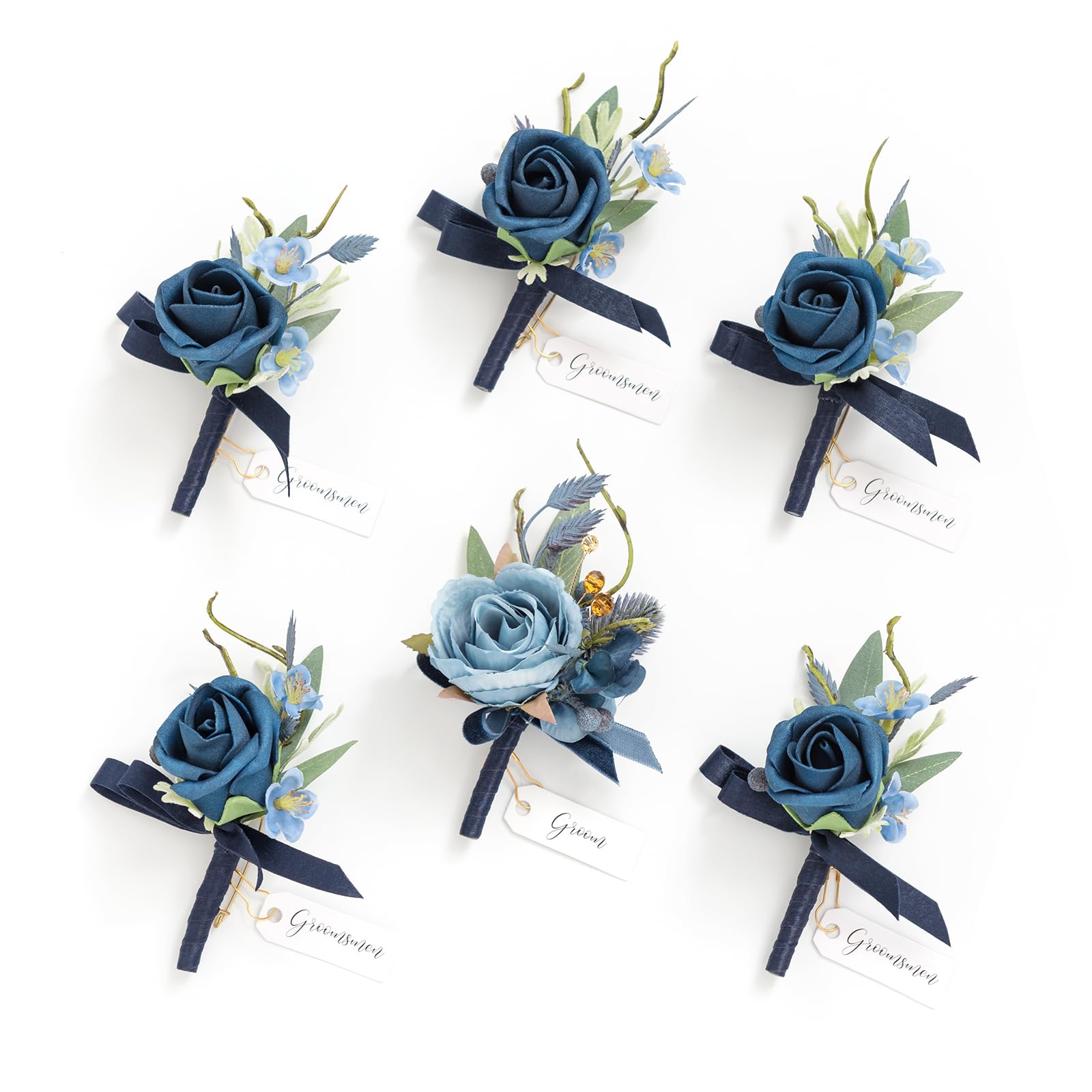 Photo 1 of *** ONLY 3***   Ling's Moment Boutonniere for Men, 6pcs Groom Groomsmen Boutonniere, Artificial Flowers for Wedding Decor/Prom/Homecoming, etc.Blue