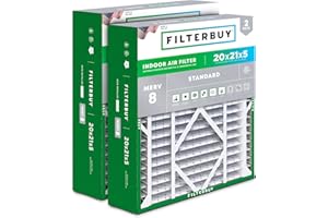 Filterbuy 20x21x5 Air Filter MERV 8 Dust Defense (2-Pack), Pleated HVAC AC Furnace Air Filters Replacement for Lennox X8790 /