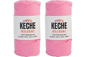KECHE Macrame Cord | Macrame Supplies 3mm Polyester Macrame Rope Yarn for Table Runner Wall Décor Plant Hanging 131 Yards Pack of 2 - Pink