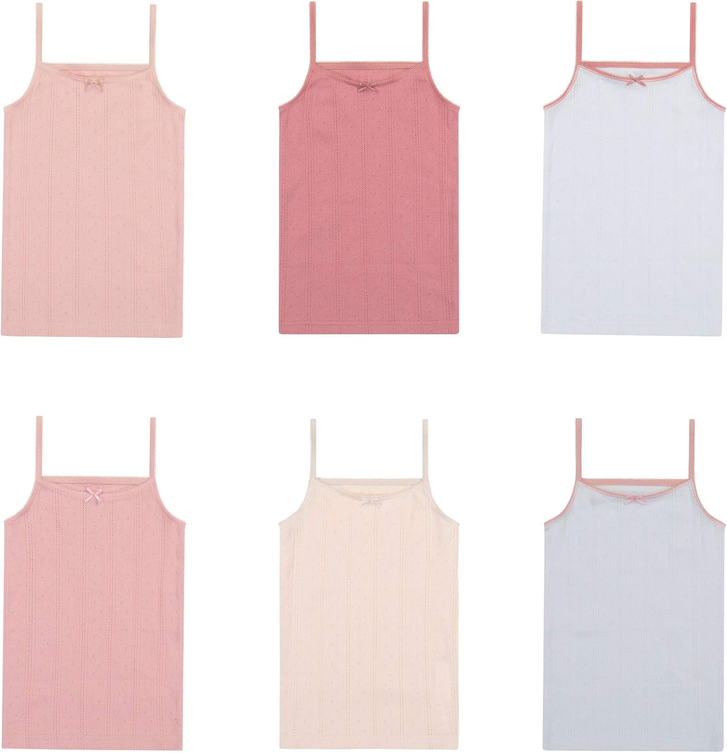 Buyless Fashion Girls Tagless Cami Scoop Neck Undershirts Cotton Tank with Trim and Strap (6 Pack): Clothing
